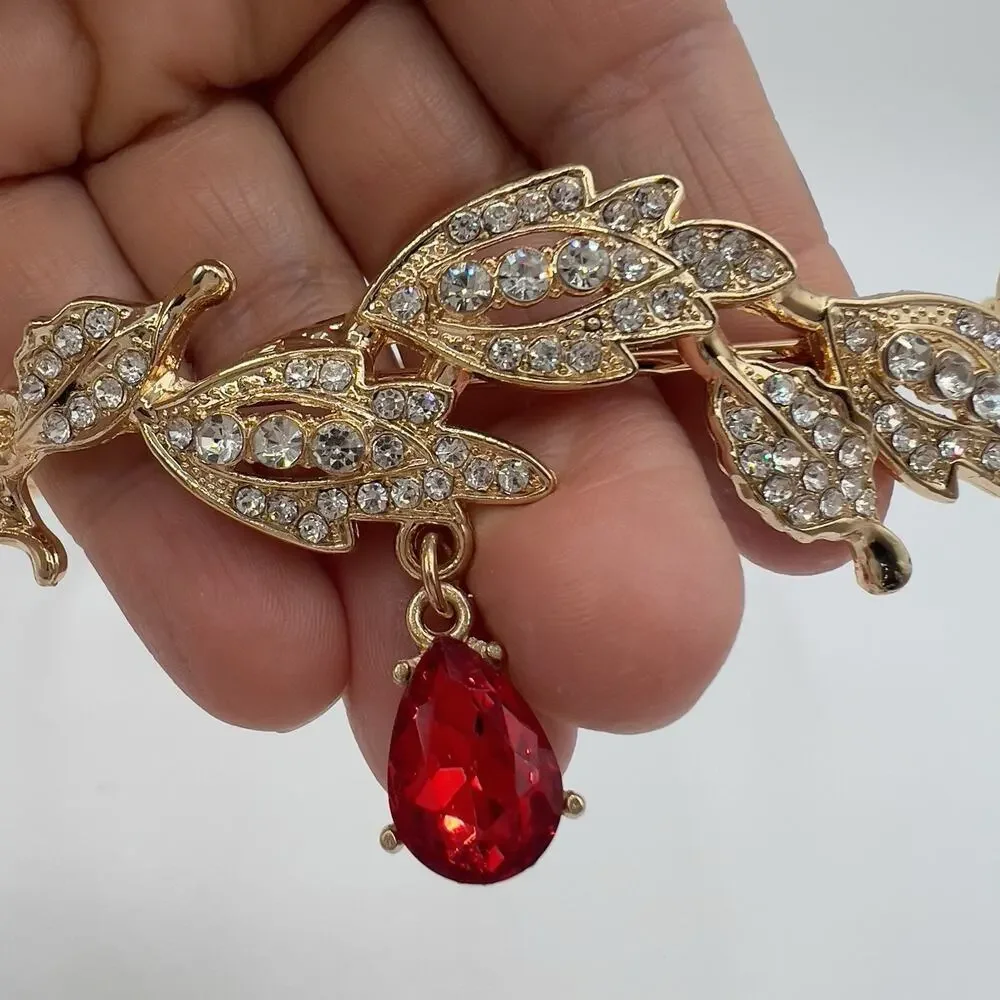 Gold Elf Fairy Tiara‎ Crown with Red Gem & 2 Pairs Elf Ears Cosplay Halloween